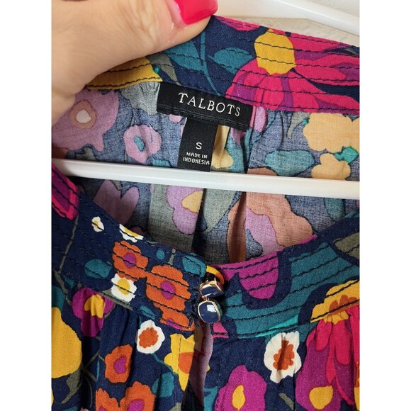 Talbots Shirt Womens Small Multicolor Floral Long Sleeve Button Blouse Rayon Top - Picture 2 of 7